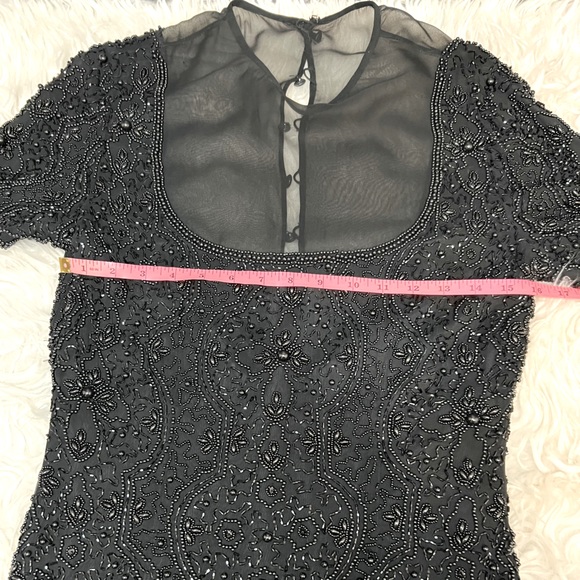 Oleg Cassini Black Tie Vintage‎ Mesh and Beaded Black Evening Mini Dress Size 8 - Picture 7 of 8